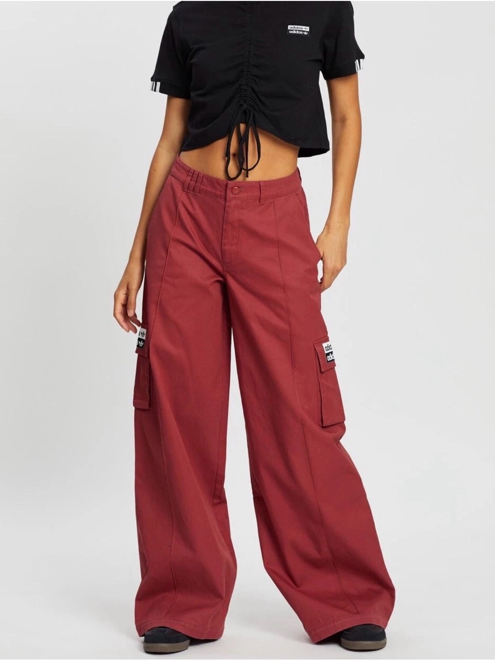 Adidas Original Small R.Y.V Mystery Red Cargo Pants Y2K Vintage Parachute Loose